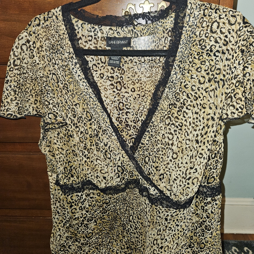 Lane Bryant Animal Print Blouse with Black Lace 14/16